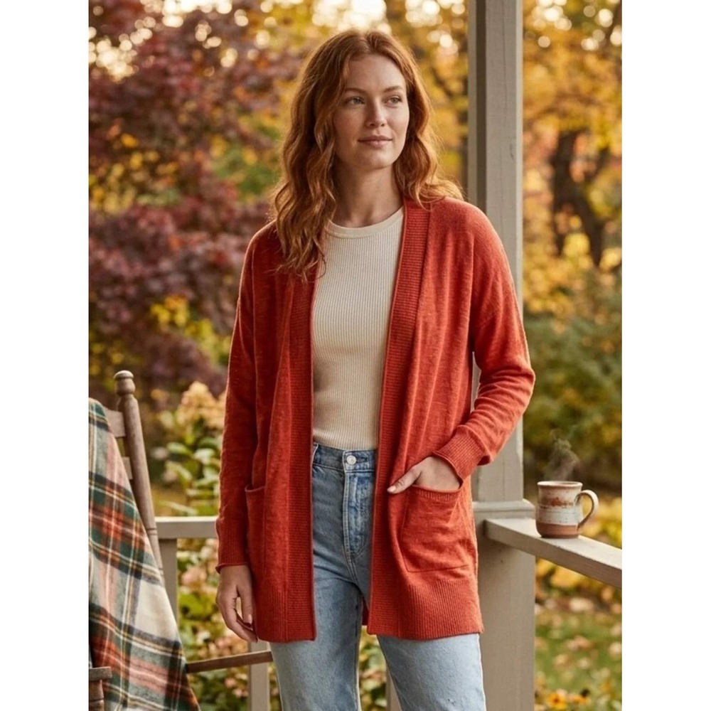 Madewell Bradley Open-Front Cardigan Sweater Womens L Burnt Orange Fall Cotton